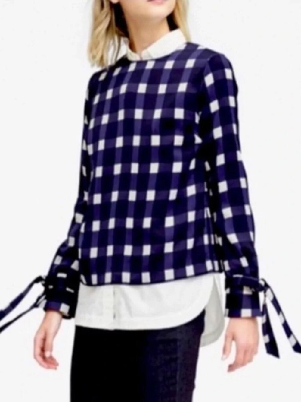 2/$30 Banana Republic Long Sleeve Button Back Top Gingham Blue Print XS #A2546
